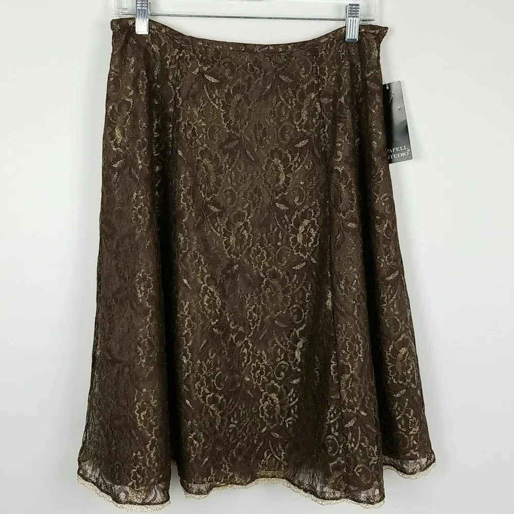 Papell Studio metallic lace skirt size M NWT - Picture 1 of 8